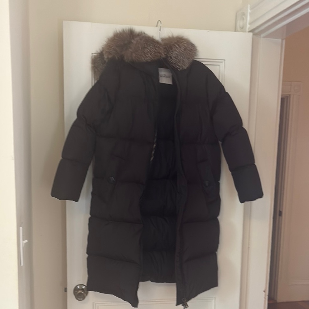 Moncler Dark Coat with Fur Trim